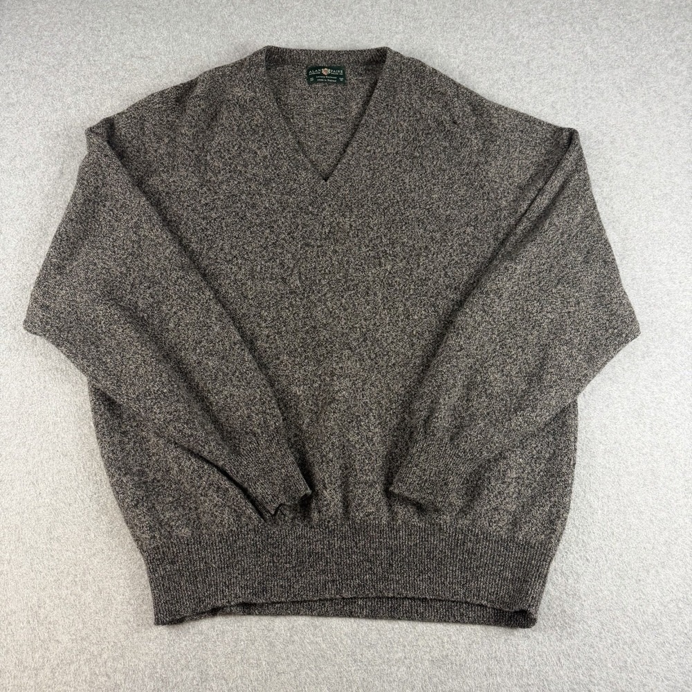 Vintage Alan Paine Lambswool V Neck Sweater Gray US XL UK 48 Made England